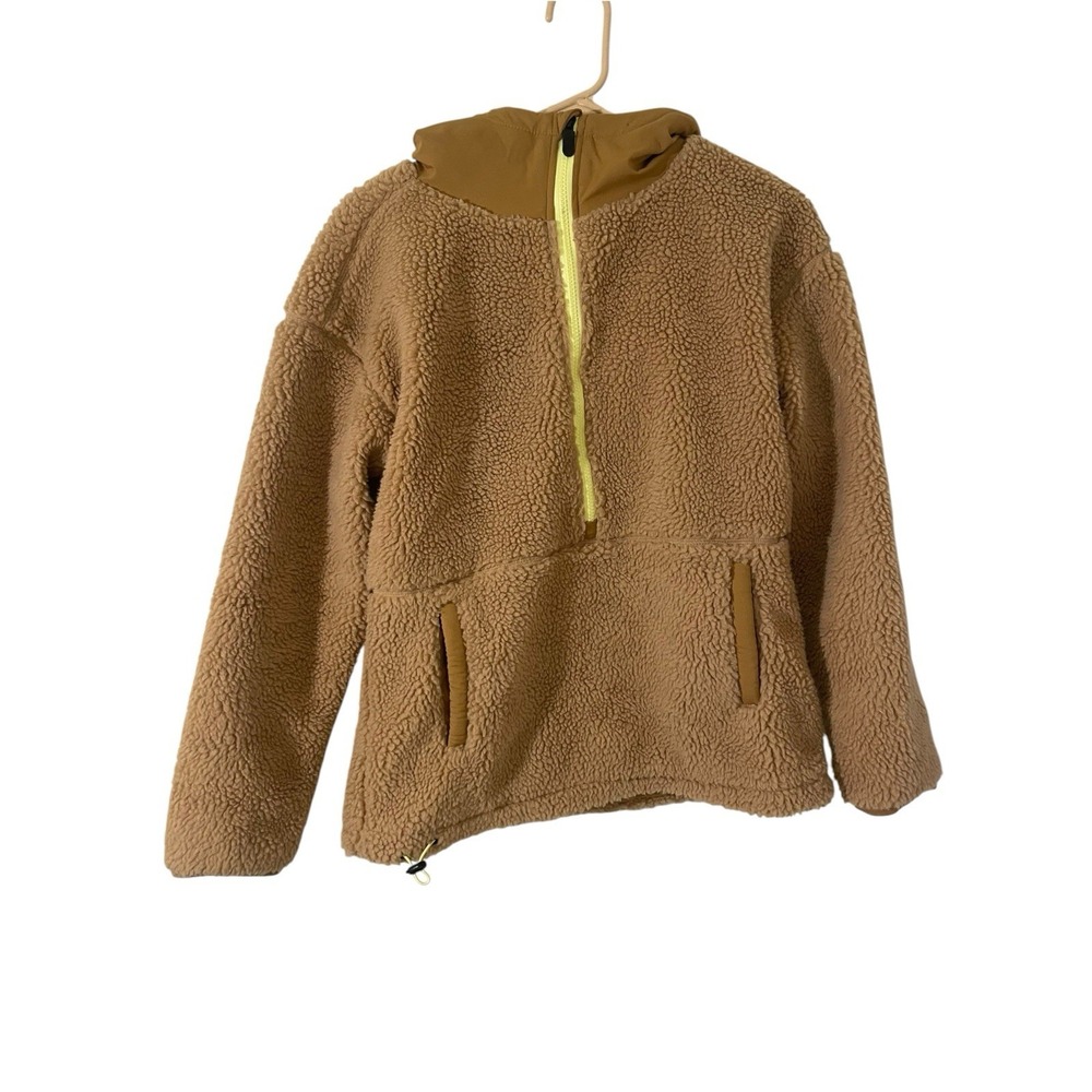 Backcountry Womens S Sherpa Fleece Half Zip Hoodie Brown Neon Yellow Pullover
